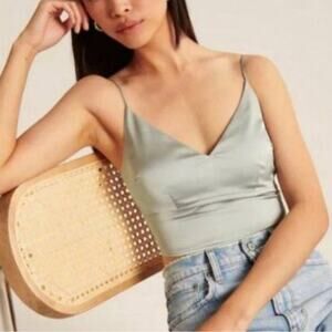 Abercrombie & Fitch Sage Satin Crop Tank